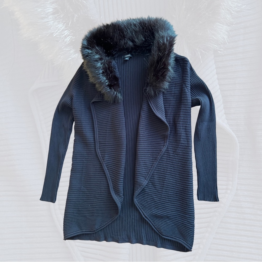 Alfani Black Cardigan with Faux Fur Collar